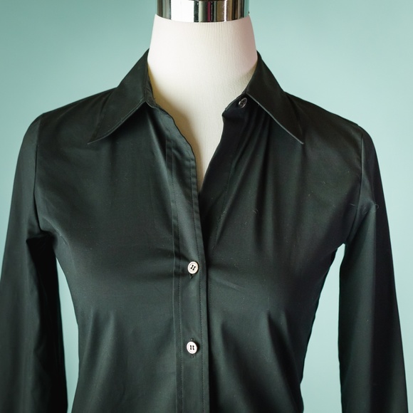 Theory Size 4 Black Long Sleeve Button Down Top - Picture 2 of 5
